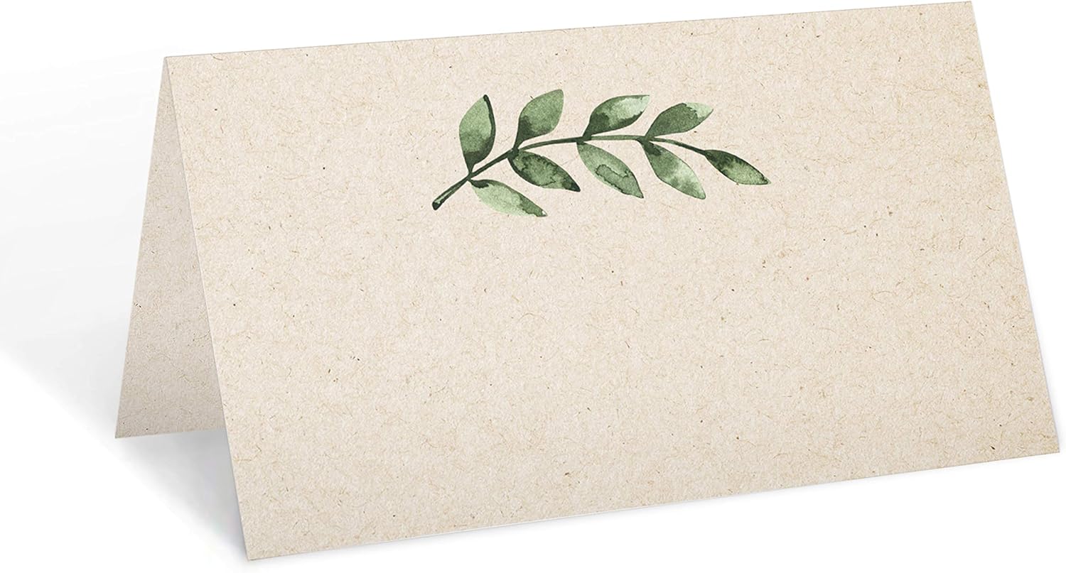 321Done Greenery Place Cards for Table Setting - Set of 24 Blank Name Cards, Seating Chart & Placecard for Wedding Reception, Dinner Party, Buffet & Calligraphy - 3.5x2, Tan, Made in USA