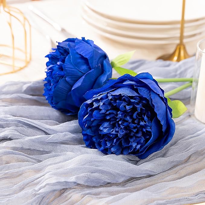 U'Artlines Artificial Peony Silk Flower with Stems 10pcs Real Look Vintage Peonies for Home Wedding Decoration (Navy Blue)