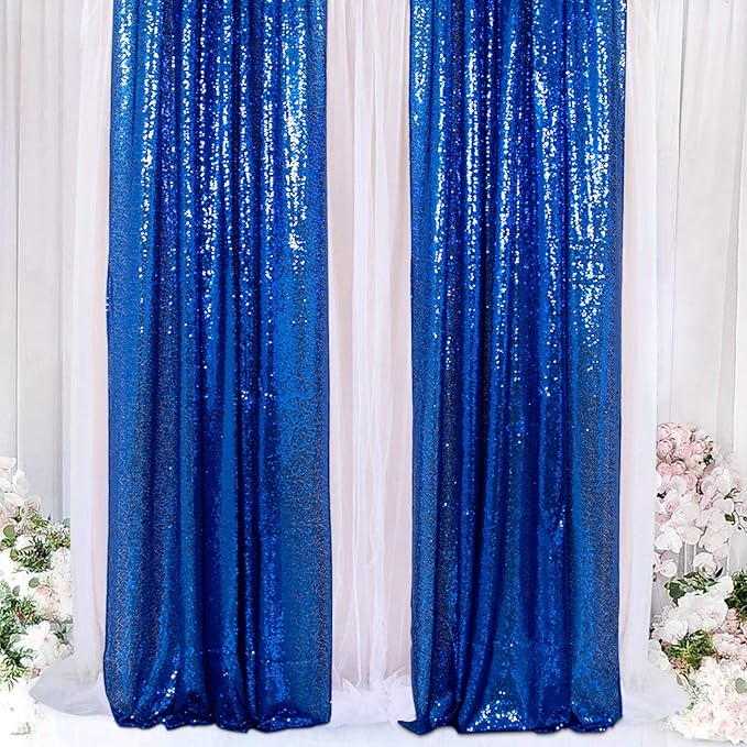 ShinyBeauty Royal Blue Sequin Curtains 2FTx8FT - 4 Panels Sparkly Backdrop for Photo Shoots, Baby Showers, Parties & Events - Elegant & Durable Glitter Background