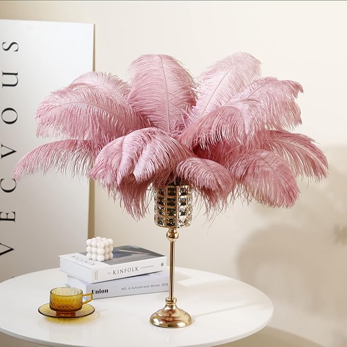 Larryhot Pink Ostrich Feathers Bulk- 16-18 inch 10pcs Feathers for Cfafts,Wedding Party Centerpieces, and Home Decorations (Lotus Pink)