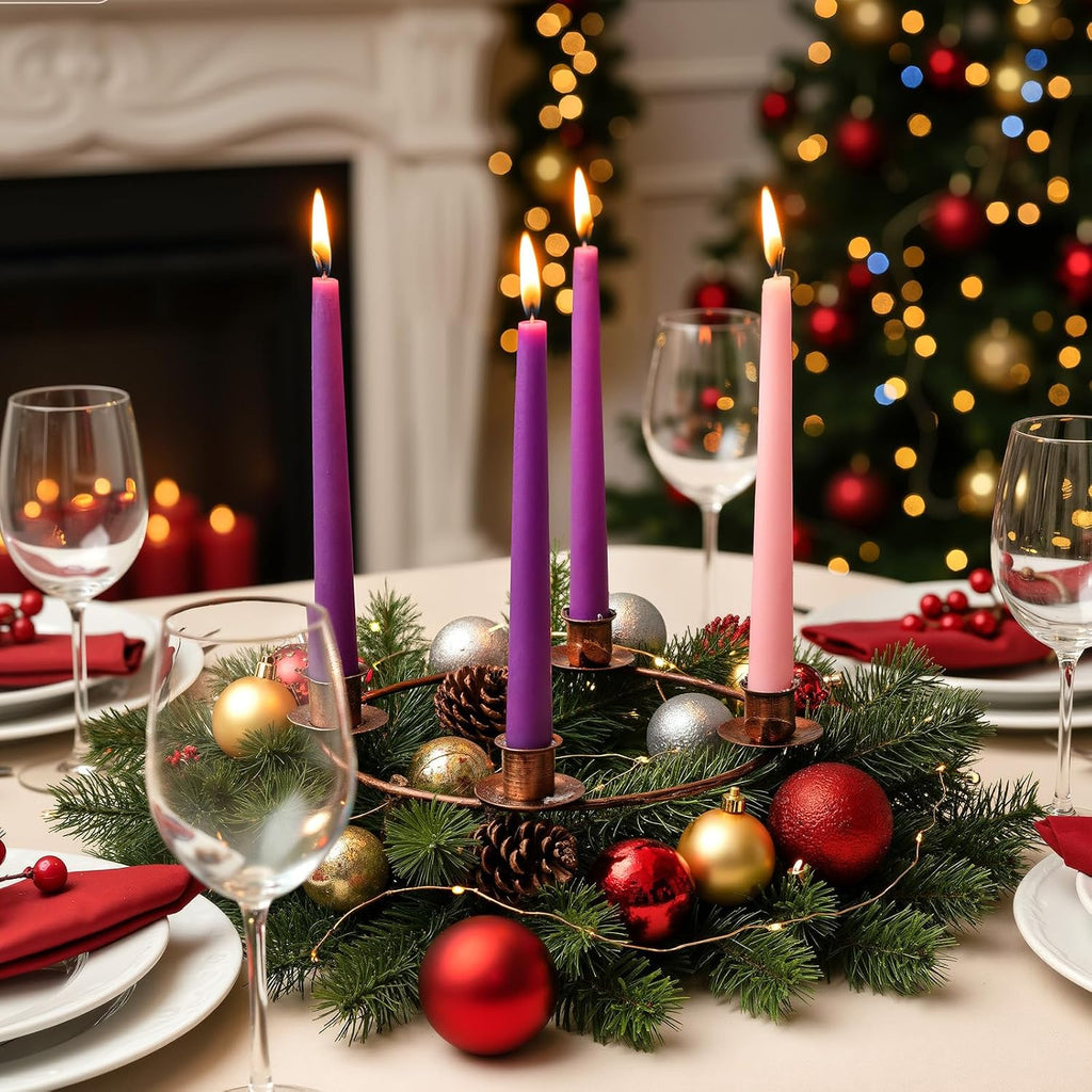 Chengu 1 Pcs Christmas Advent Candle Holder Xmas Metal Advent Wreath Candle Holder Metal Taper 4 Candles Stand for Table Wreath Candelabra Holiday Decor (Bronze)