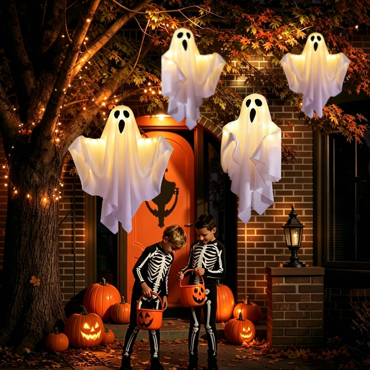 4 Pack 27.5 Inch Swinging Hanging Ghost Lights Battery Operated Halloween Dec...