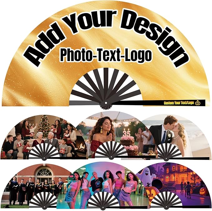 Custom Fans with Your Photo/Text - 13 Inch Personalized Folding Hand Fan for Line Dancing, Weddings, Parties | Decorative Gift for Women, Church Events & Dance Performances (20, 13 Inch)