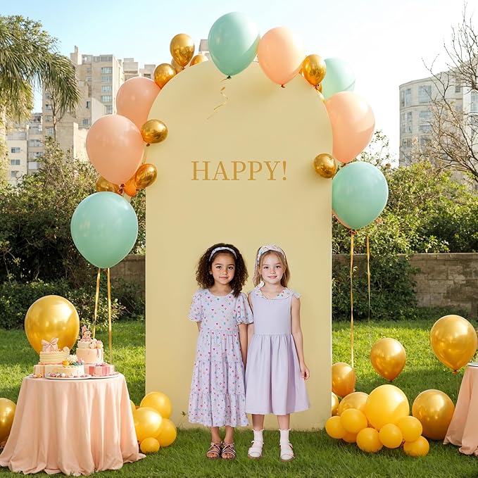 6FT Beige Arch Backdrop Cover - Polyester Fitted Wedding Arch Stand Covers Round Top Chiara Arch Backdrop Cover for Birthday Party Banquet Photo Background Decoration