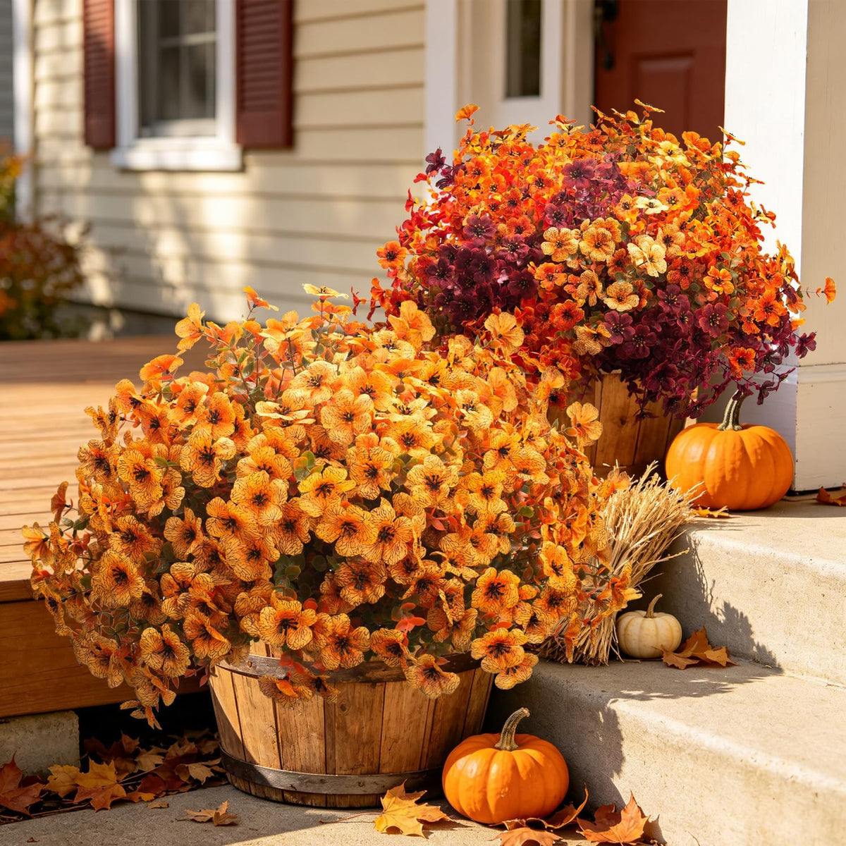 Grunyia 20 Bundles UV Resistant Artificial Fall Flowers for Outdoors (Fall Or...
