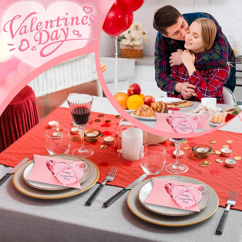 JarThenaAMCS 50Pcs Valentine' s Day Treat Boxes with Gift Tag Cotton Rope Paper Gift Container Pink Pillow Box with Heart Shaped PVC Window for Wedding Party Birthday Sweets Chocolate