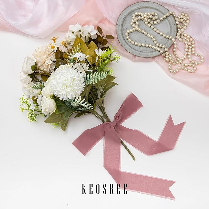 Purple Lavender Dusty Rose Handmade Chiffon Ribbon,1.5" x 21Yd Frayed Silk Ribbons for Wreaths Bridal Flower Bouquet Christmas Gift Wrapping Wedding Decor Invitations Decorations