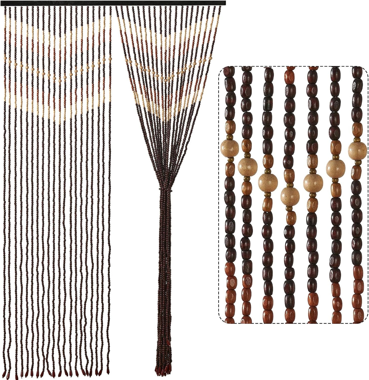 35.5" x 75" boho wood bead curtain for, main product view