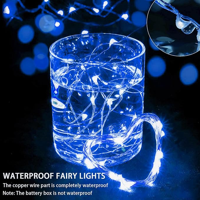 8 Pack Blue Fairy Lights 7Ft 20 LED Twinkle String Lights 3 Modes Battery Operated Waterproof Firefly Starry for Mason Jar Party Wedding Christmas Valentines Day Table Centerpieces