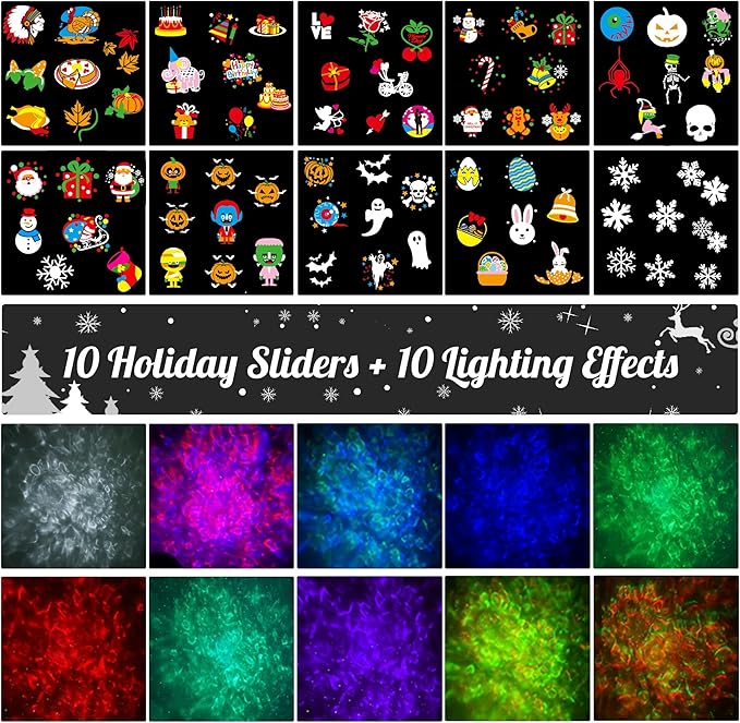 2025 Upgrade Christmas Halloween Projector Lights Outdoor Decorations, COOLWUFAN Holiday Projector Lights with Remote and 20 HD Effects(3D Ocean Wave) for Xmas Halloween Party Yard Decor