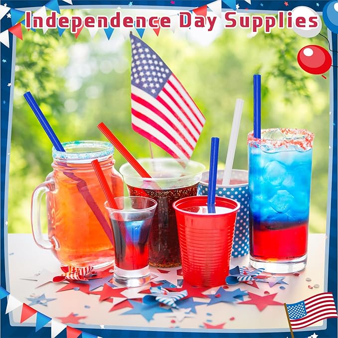 60 Pcs Plastic Straws Red Blue White Star Shaped Straws Patriotic Disposable Drinking Cute Straw for Veterans Day 4th of July Independence Day Party Beverage Cocktail Remembrance Supplies