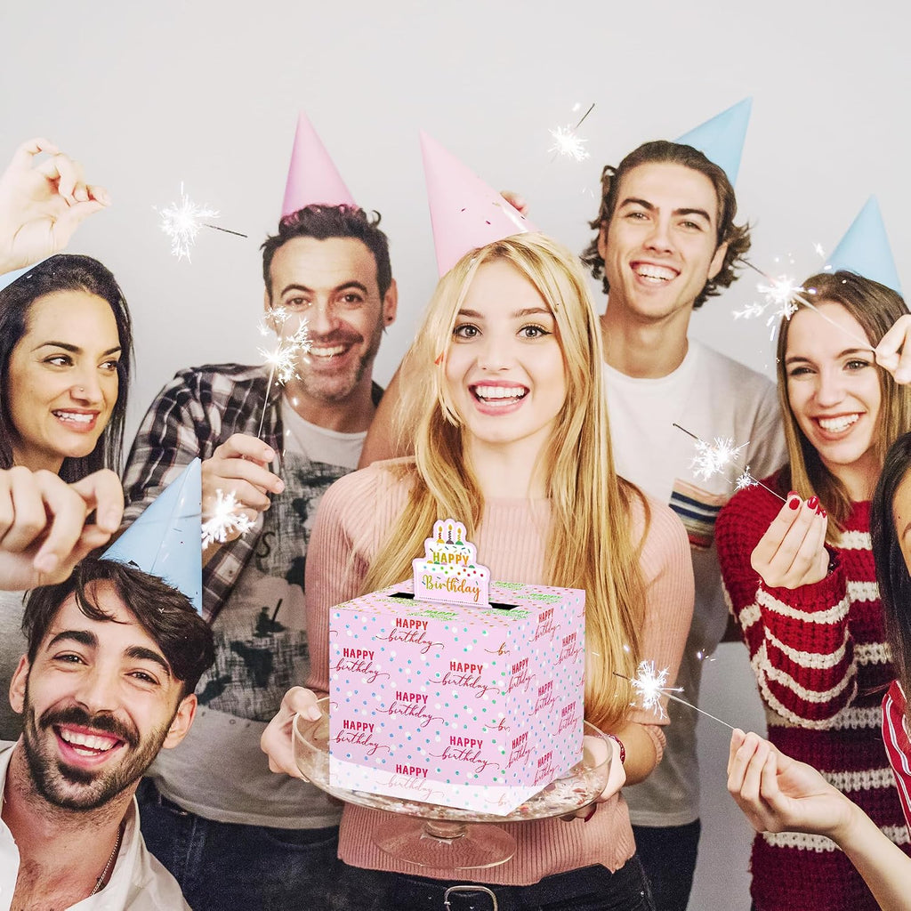 Azbuk Pink Birthday Pull-Out Money Gift Box for Any Age | Happy Birthday Money Box for Cash Gift with Pull Out Cake Card and 35Pcs Bags, A Fun and Loving Way to Offer Cash Gift