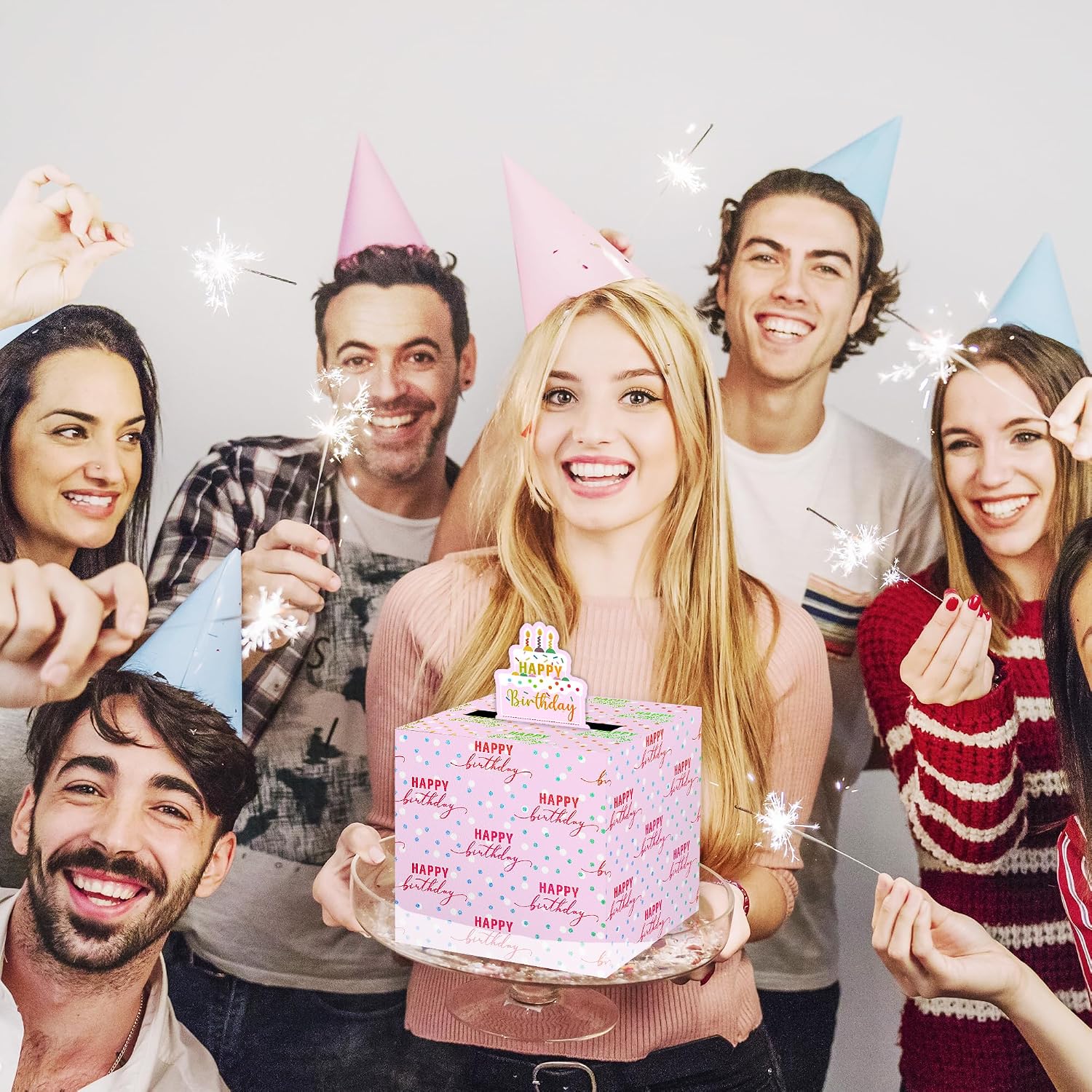 Azbuk Pink Birthday Pull-Out Money Gift Box for Any Age | Happy Birthday Money Box for Cash Gift with Pull Out Cake Card and 35Pcs Bags, A Fun and Loving Way to Offer Cash Gift