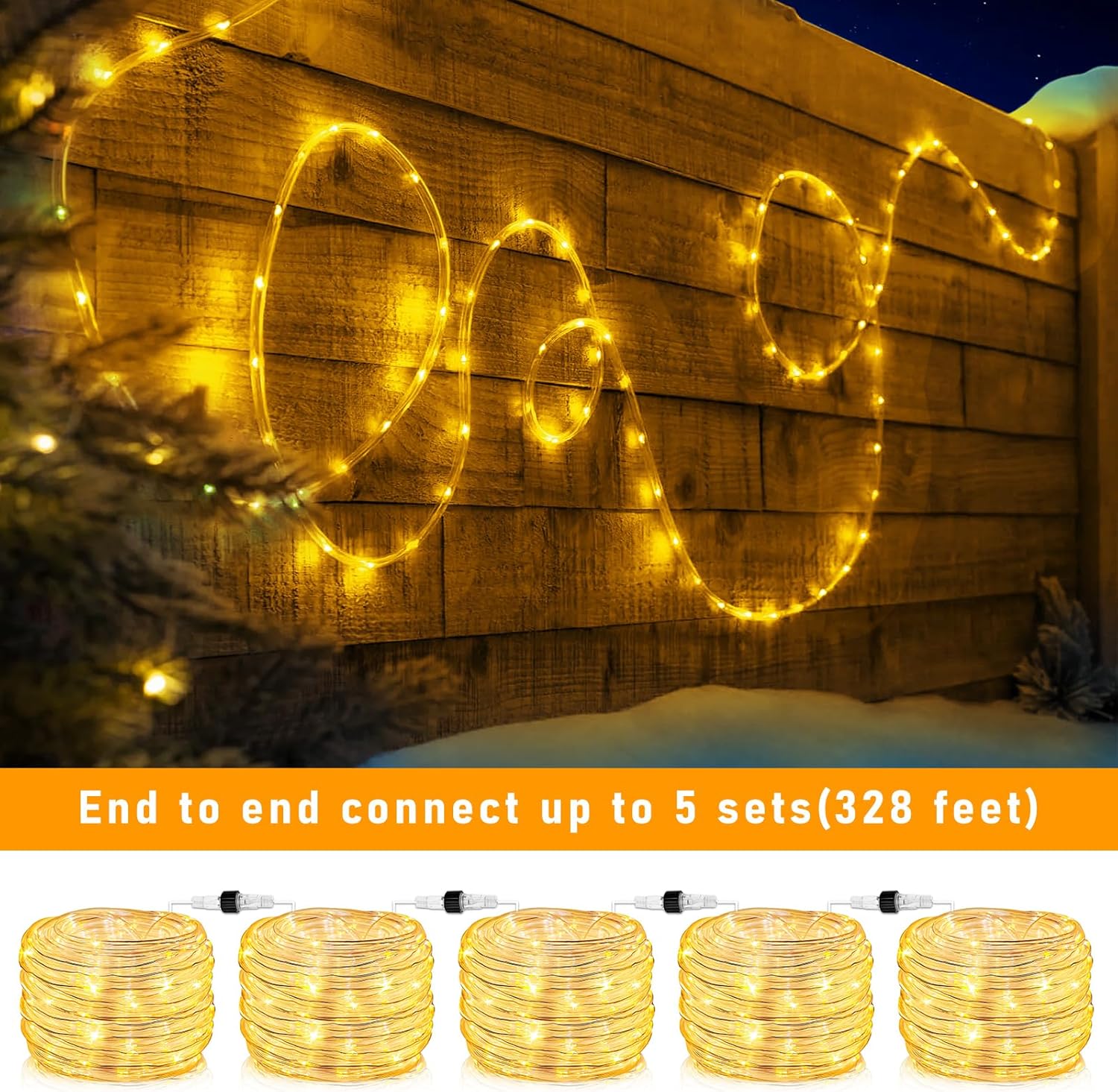 66FT 200 LED Rope Lights for Outside, Warm White Christmas Lights Outdoor | Plug in Connectable Flexible Tube Lights Indoor for House Bedroom Patio Pool Landscape Camping Party Decorations