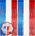 2 Pack Red White and Blue Foil Fringe Backdrop Curtains, Tinsel Streamers Party Decorations, Fringe Backdrop for Patriotic, Memorial Day, 4th of July, Independence Day
