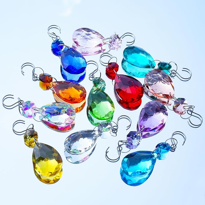 H&D HYALINE & DORA 3Inch Crystal Suncatcher Bauhinia Prisms Pendants 10Pcs Chandelier Crystals Replacement Hanging Sun Catcher Beads for DIY Arts Crafts Decor (Cyan Blue)
