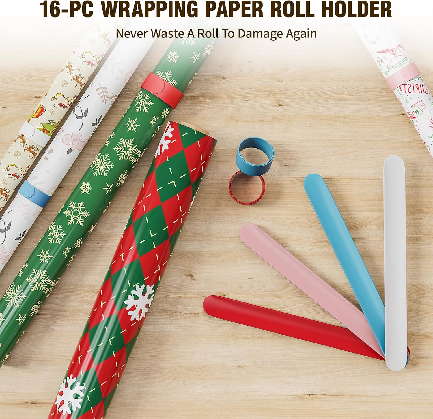 Wrapping Paper Organizer with Wheels, Metal Gift Wrap Storage Cart, Vertical Craft Organizer with 16 Slap Bands for Wrapping Paper Rolls, Wrapping Supplies Storage