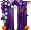 Purple Halloween Backdrop - Sequin Backdrop 2 Pieces 3x8FT Purple Glitter Drapes Fabric for Photography Wedding