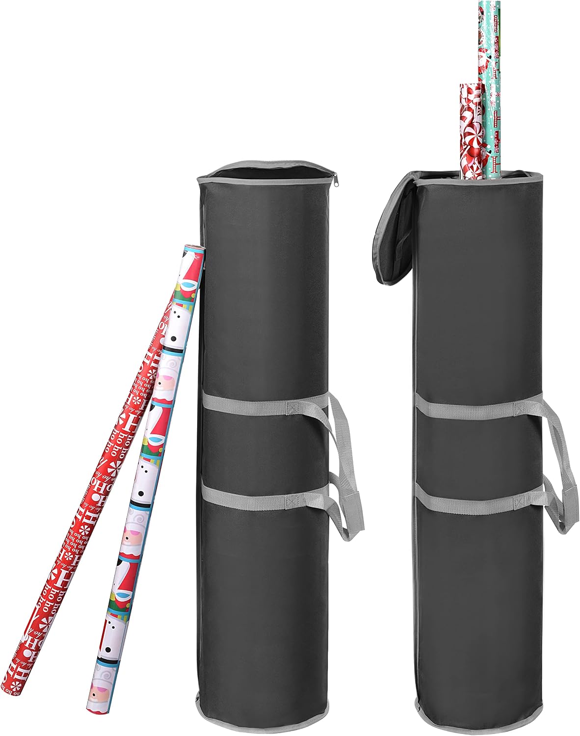 ProPik Wrapping Paper Storage Bag | Gift Wrap Holder Organizer | 2 Pack Store Up to 48 Rolls 40 Inch Long | Heavy Duty 600D Oxford Material Holiday Container | Top & side handles (Black)