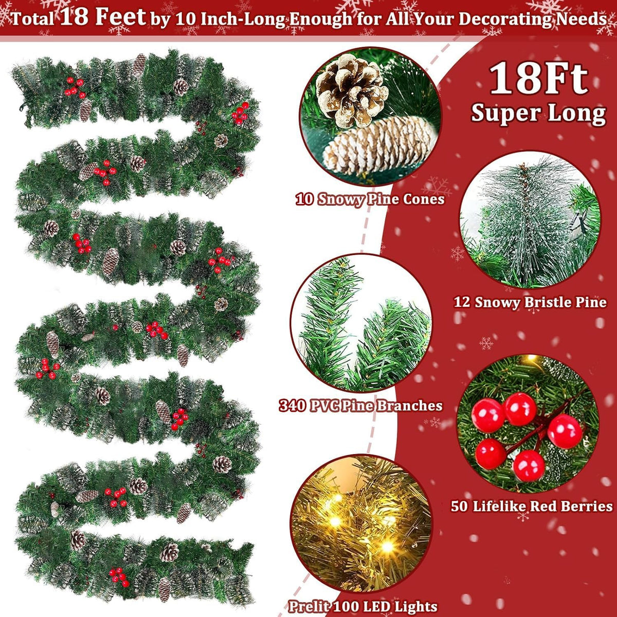 remote control&super long&8 modes-18ft prelit snowy bristle pine shown in use