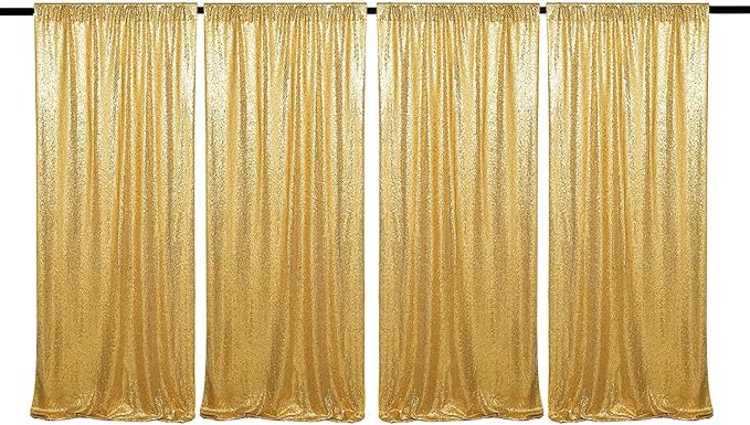 JYFLZQ Gold Sequin Backdrop Curtains 2ft x 8ft 4 Panel Glitter Photo Booth Backdrops Sparkly Photography Background Drapes for Parties Wedding Bridal Showers