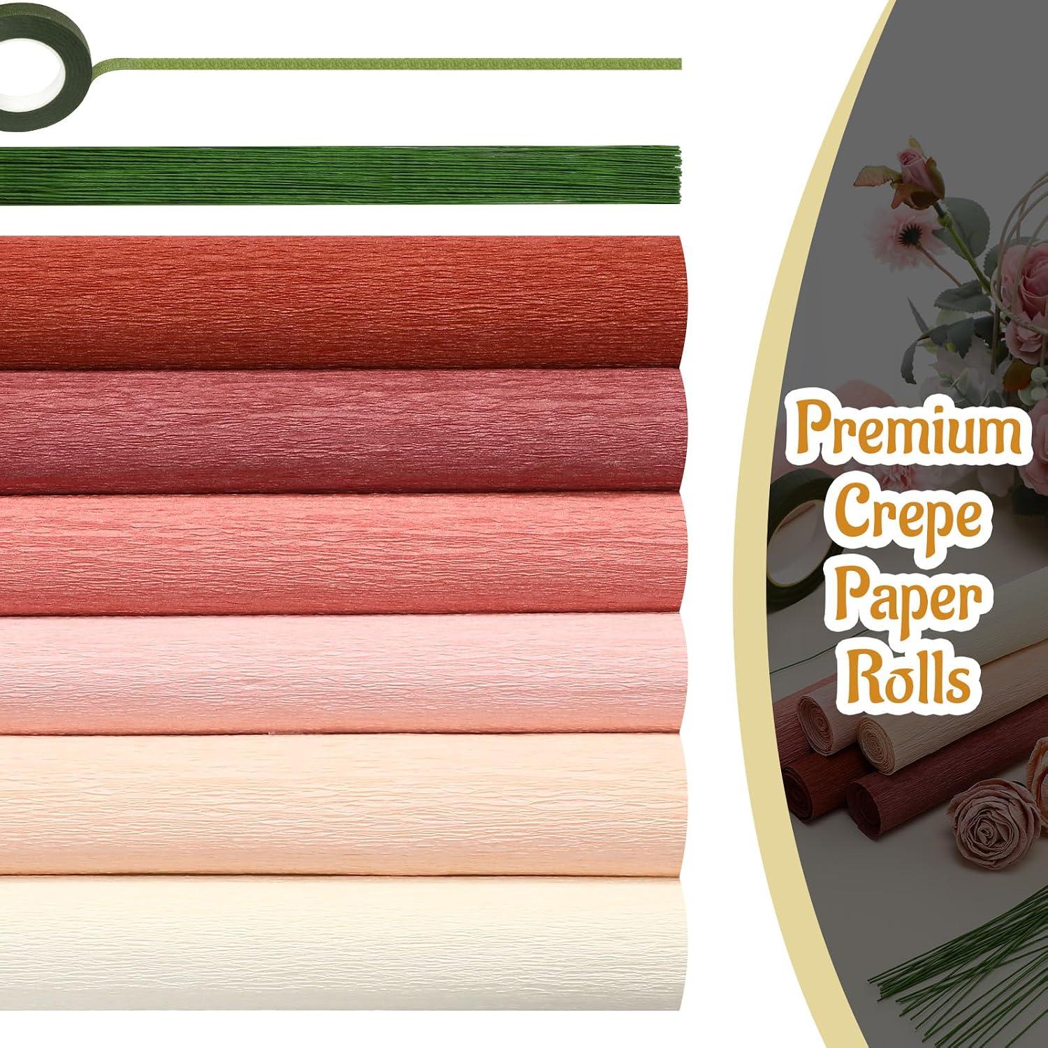 Gersoniel 57 Pcs Crepe Paper Flower DIY Kits 6 Rolls 35g Papel Crepe Sheets 50 Pcs Floral Iron Wire 10 Inch x 8 Feet 1 Roll 50 Meter for Birthday Party Wedding(Pink Series)