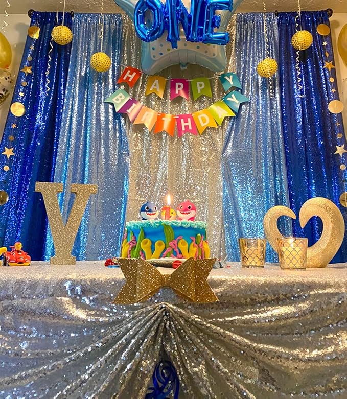 Poise3EHome Baby Blue Sequin Backdrop Curtains,4 Panels 2FTx8FT Glitter Background for Party Birthday Party Baby Shower Wedding Christmas Thanksgiving Holiday Festival Decor