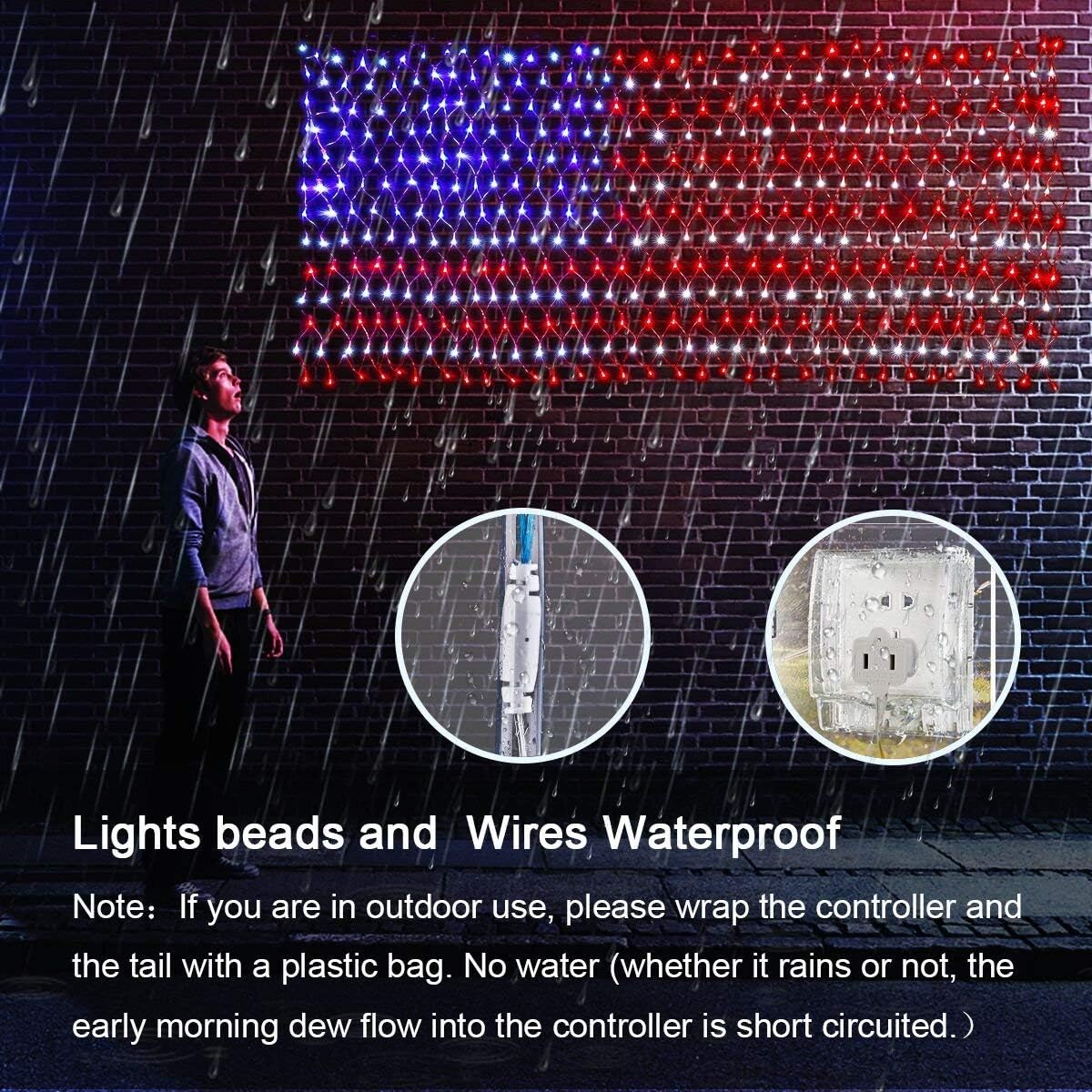 HYH American Flag LED Lights, 420 LEDs Net Light Up Flag Outdoor Waterproof