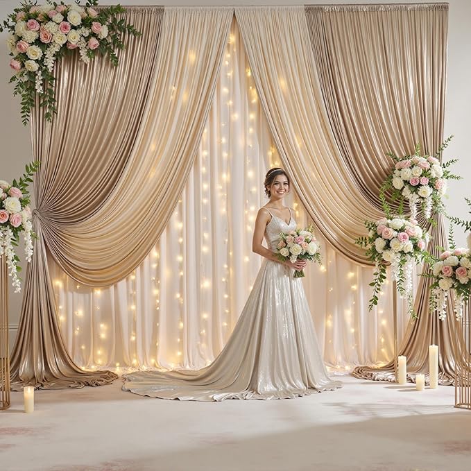 20x10 ft Gliiter Champagne Backdrop Curtain for Parties, Wrinkle Free Thick Fuchsia Sequin Backdrop, 4 Panels 5x10ft Shimmer Photo Backdrop Drapes for Wedding Birthday Photography Background