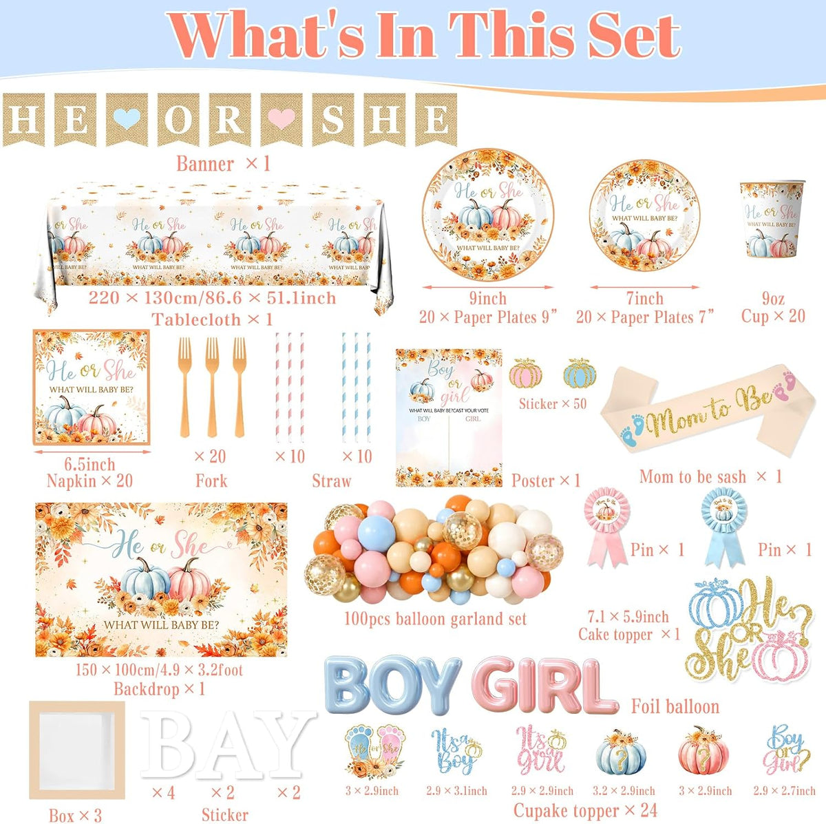 pumpkin gender reveal decorations,fall theme party he or, package contents