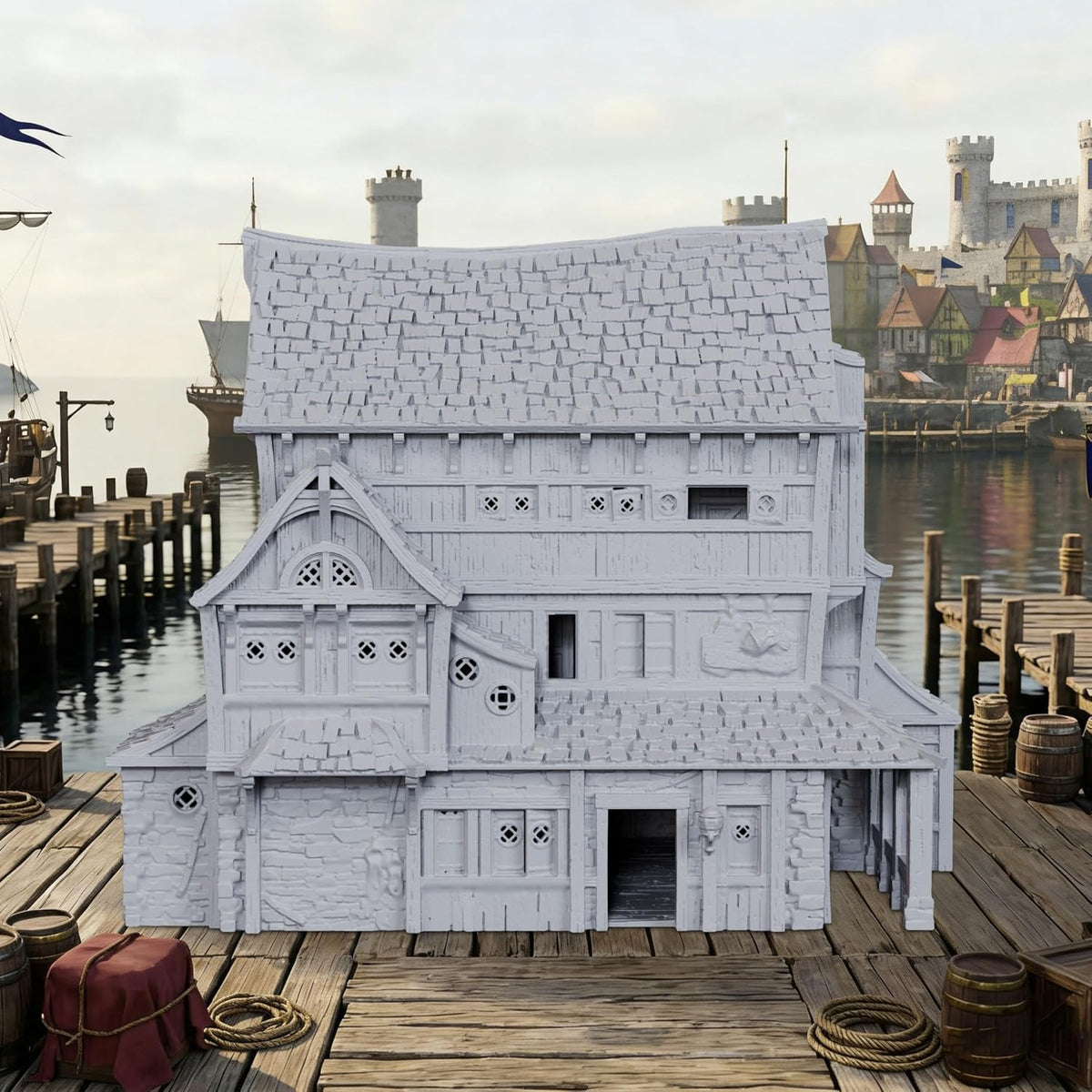 auspdice dnd terrain 25mm unpainted dock building, stone, main product view