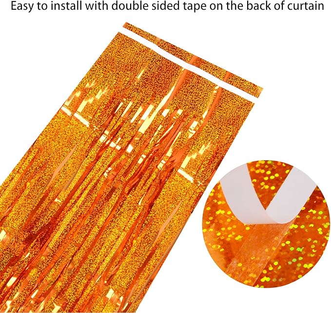 Reusable Foil fringe Curtains Halloween Decor Indoor Party Decorations - Melsan 3 Pack 3.2 x 8.2 ft Tinsel Curtain Party Photo Backdrop for Birthday Party Baby Shower or Graduation Decorations (Orange)