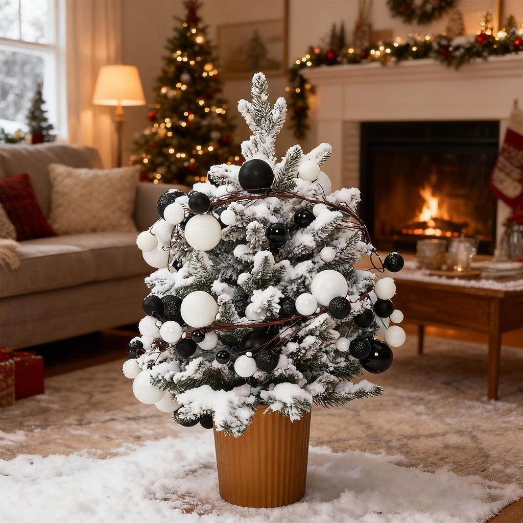 6 ft christmas ball ornament garland, black, white, main product view