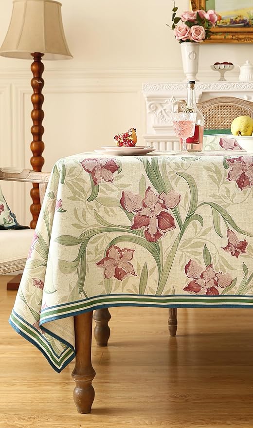 patdrea Designer Green Rectangle Tablecloth,Framhouse Vintage French Violets Pattern Tablecloths,Elegant Floral Table Cover Decor for Kitchen Dining Christmas,Party,Thanksgiving,55"x79"-Tara a