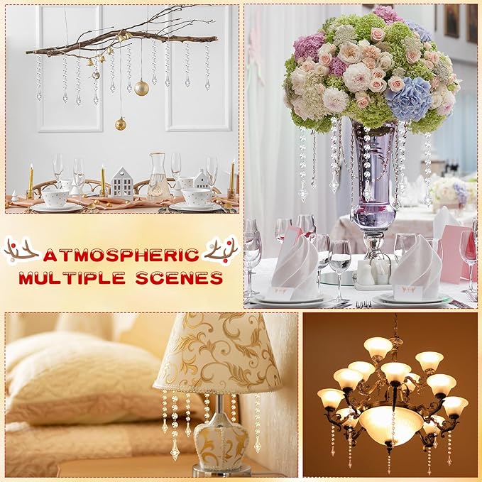 Nuenen 100 Pcs Acrylic Hanging Crystals for Centerpieces Chandelier Clear Crystal Garland Strands Ornament Acrylic Clear Beads Prisms Pendant for Christmas Tree Window Home Decoration(Lantern)