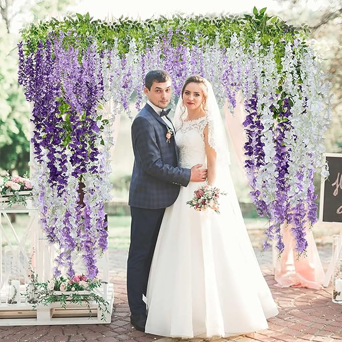 5 Pack Purple Wisteria Hanging Flowers Garland, 3.77 Feet Artificial Flower Vines, Fake Wisteria, Artificial Vines Hanging Garland for Backdrop Outdoor Yard Garden Decor