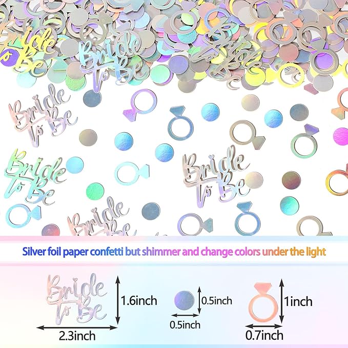 230PC Wedding Confetti Bridal Shower Decorations Bride To Be Ring Confetti Scatters Suitable for Iridescent Themed Bachelorette Engagement Hen Party Decor