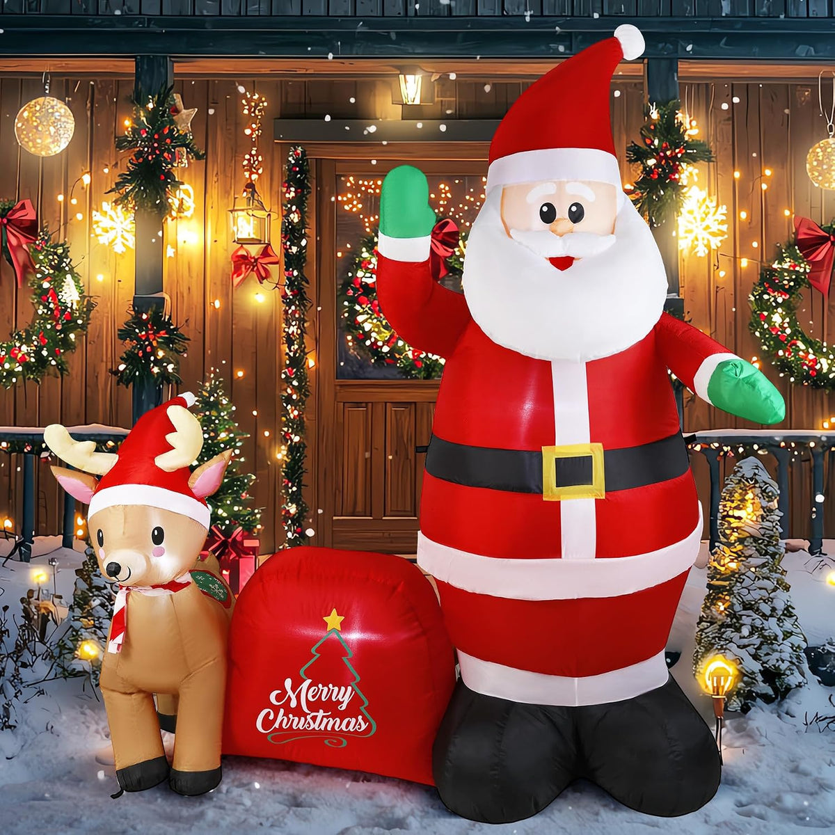 7ft christmas inflatable santa clau built-in led lights shown in use
