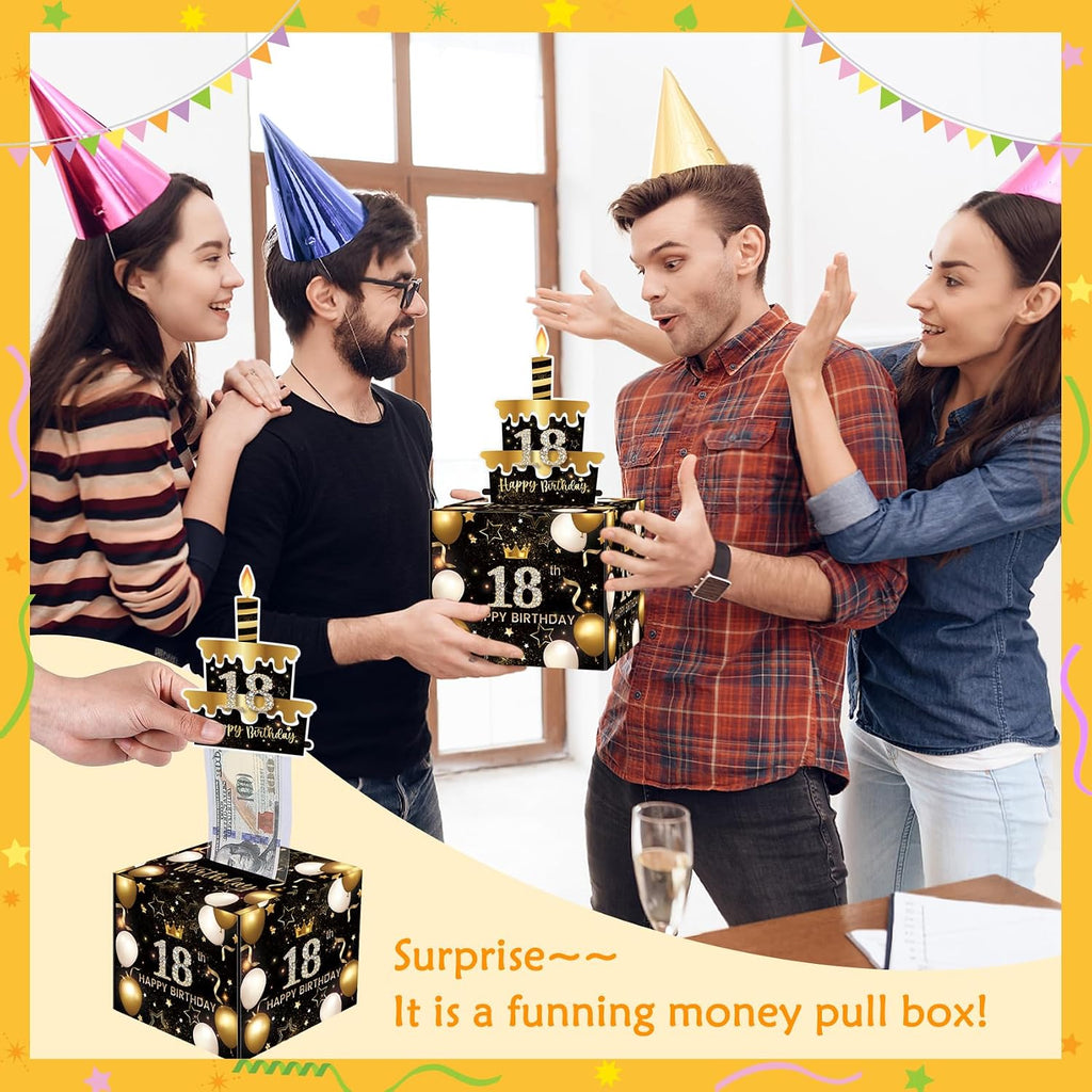 18th Birthday Money Box for Cash Gift, Surprise Pull Out Money Gift Box with 50Pcs Transparent Bags - Fun Ways to Give Cash as A 18th Birthday Gift for Girls Boys
