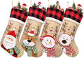 ELEGANTPARK Burlap Christmas Stocking 4 Pack, Buffalo Plaid Cuff 20 Inch | Large Xmas stockings with 3D Santa reindeer snowman bear for family kids, fireplace mantel hanging Christmas decor