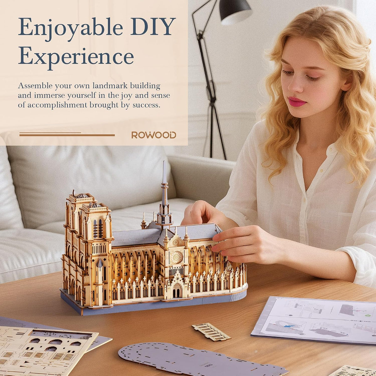 rowood 3d puzzles for adults,wooden architecture diy model, side view