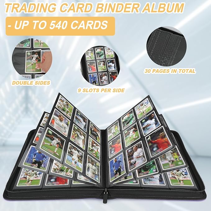 Trading Card Binder, Card Collection Binder Album Folder with 540 Side Loading Pockets, 9 Pocket Trading Card Album Folder for TGC,MTG, Baseball Cards, Yugioh