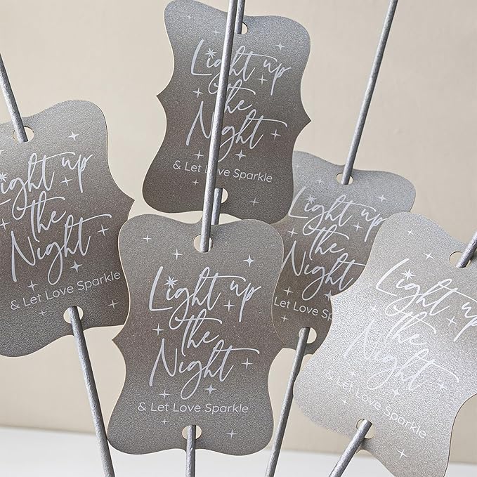 Summer-Ray 50pcs Light up The Night & Let Love Sparkle Wedding Sparkler Tags (Shimmered Silver)