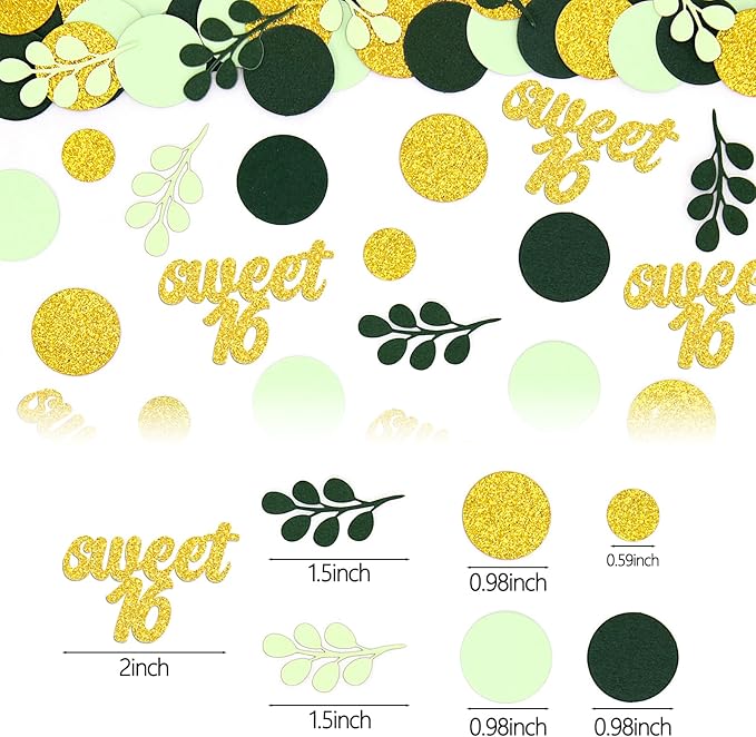 300PC Gold Glitter and Sage Green Sweet 16 Party Decorations Greenery Happy 16th Birthday Confetti for Table Sweet Sixteen Party Decor Supplies