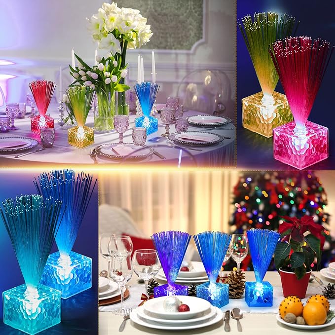 Amylove 16 Pcs Mini Fiber Optic Lamps Bulk Small LED Light up Table Centerpieces for Party Event Decorations with Crystal Base Battery Powered for Glow in The Dark Favors Supplies (6 Inch,Clear)