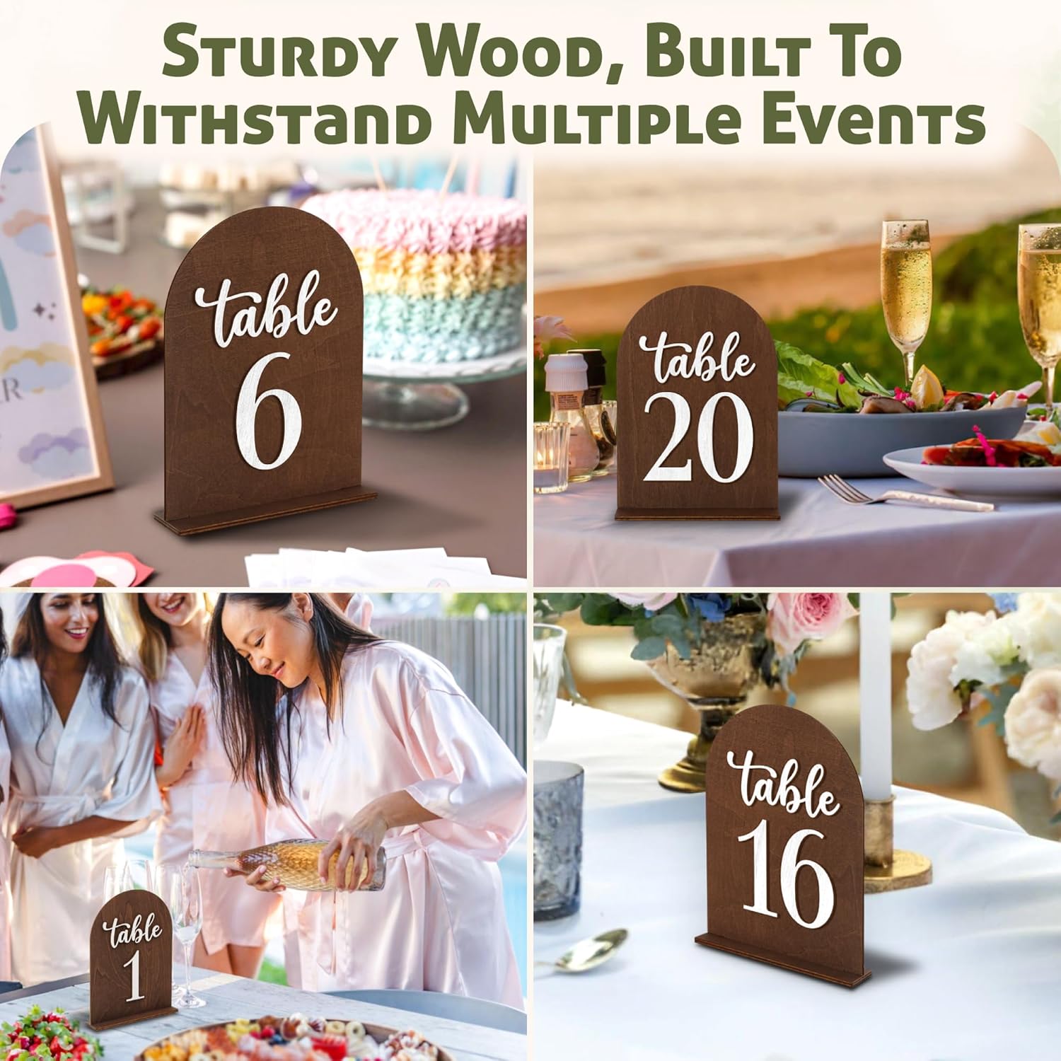 Woodamore Wedding Table Numbers 1-20, Wood Table Numbers For Wedding Reception 1-20, Restaurant Tables Number Signs With Stands, Wooden Tables Markers For Event, Party, Centerpiece