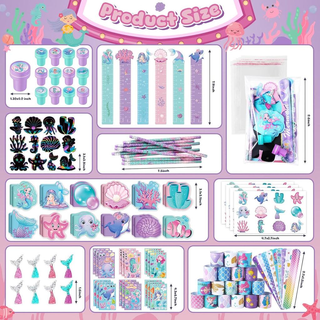 BenLouis 120Pcs Mermaid Party Favors Little Mermaid Pencils Stickers School Stationery Bulk for Kids Sea Birthday Decor Baby Shower Candy Goodie Bag Stuffer Classroom Rewards Pinata Supplies