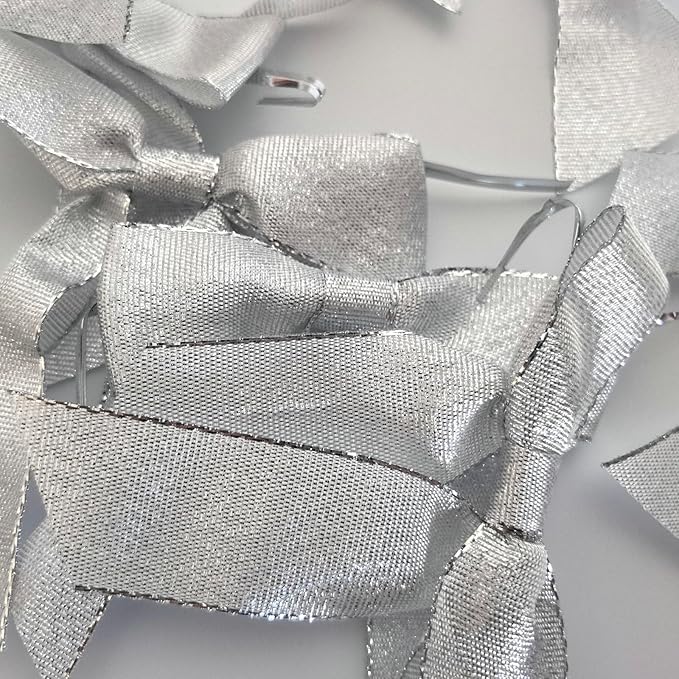 50pcs 3-1/2" Metallic Silver Glitter Ribbon Bows with Twist Ties for Gift Wrapping Packing Christmas Big Bows for Holiday Decoration (Silver)