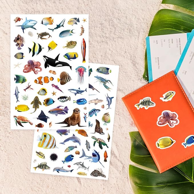 Ocean Animals Stickers 820 Count Sea Animal Fish Shark Stickers Party Favors Gifts Sticky Decor for Scrapbook Calendar Planner Gift Wrap Decor (Ocean)