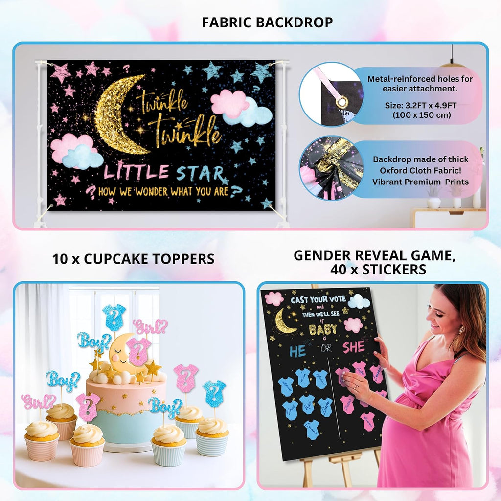 twinkle twinkle little star gender reveal decorations, boy, package contents